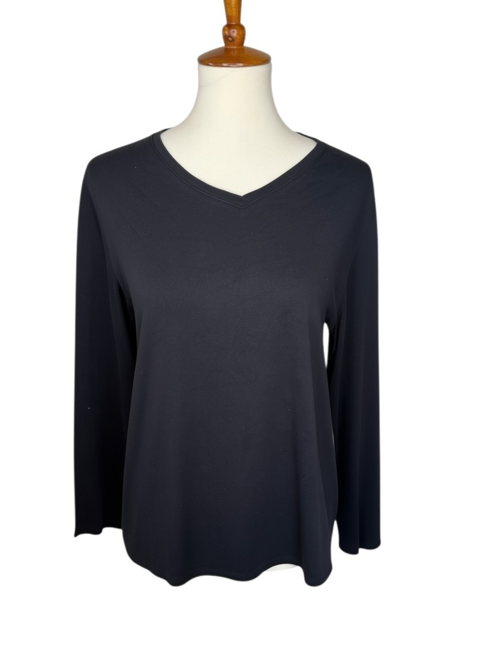 Isaac Mizrahi Live Large Black Pima Cotton V Neck Long Sleeve Top